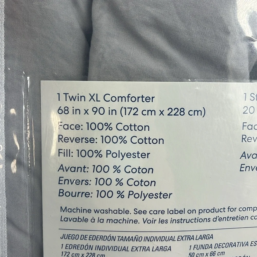 SIMPLY ESSENTIAL Garment Washed Comforter Set Twin XL Microchip Grey